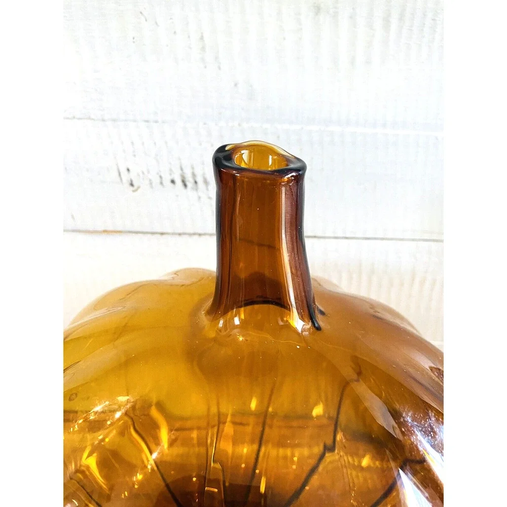 Vintage Blown Amber Glass Pumpkin Candle Holder Poland 10